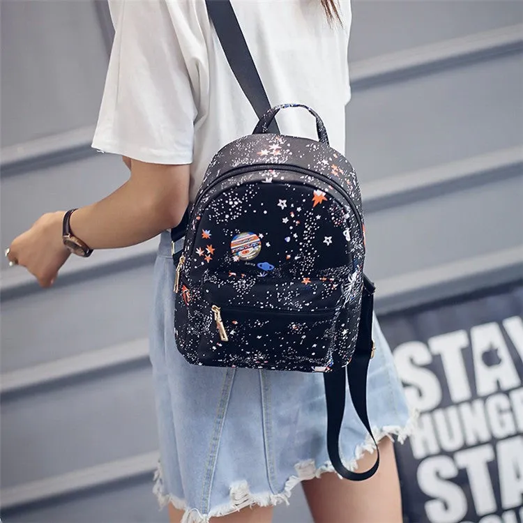 Star Universe Space Leather Print Backpack