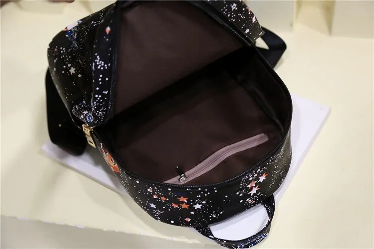 Star Universe Space Leather Print Backpack