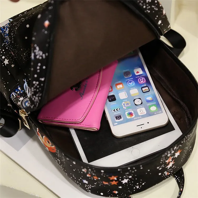 Star Universe Space Leather Print Backpack