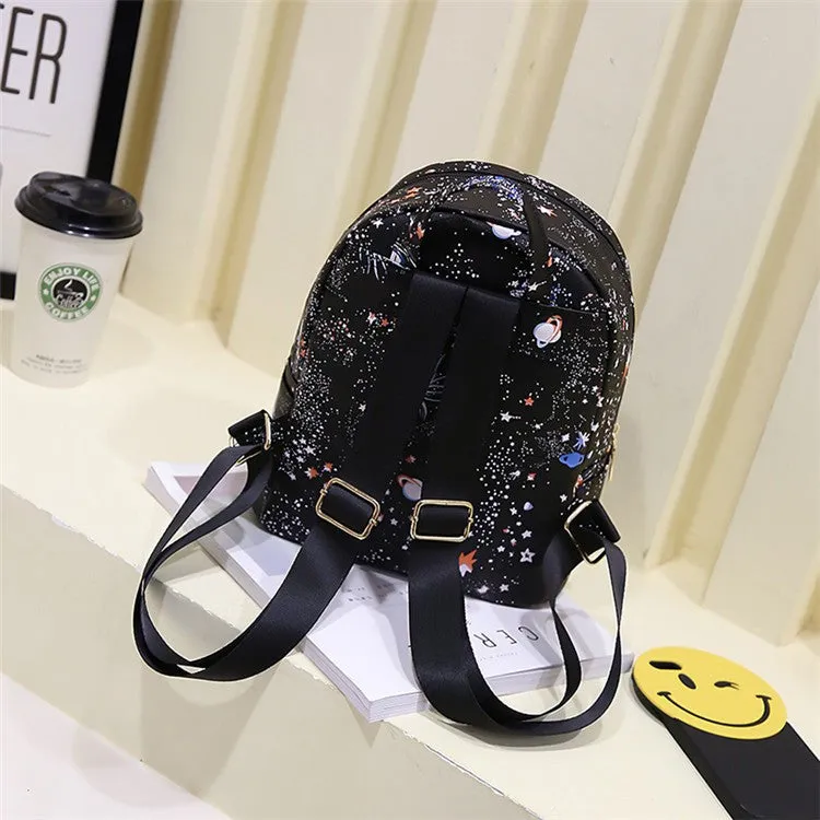 Star Universe Space Leather Print Backpack