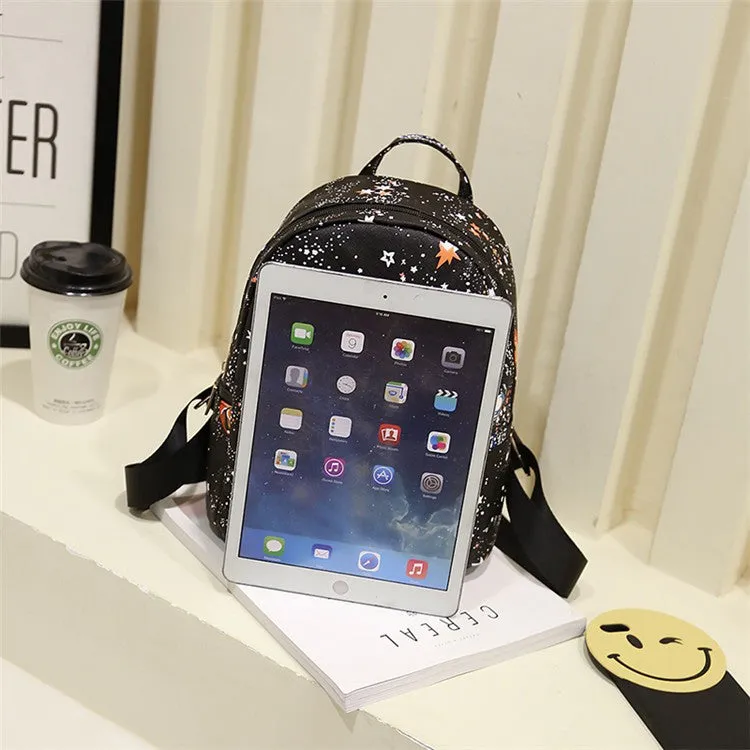 Star Universe Space Leather Print Backpack