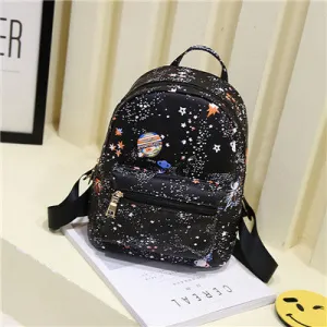 Star Universe Space Leather Print Backpack