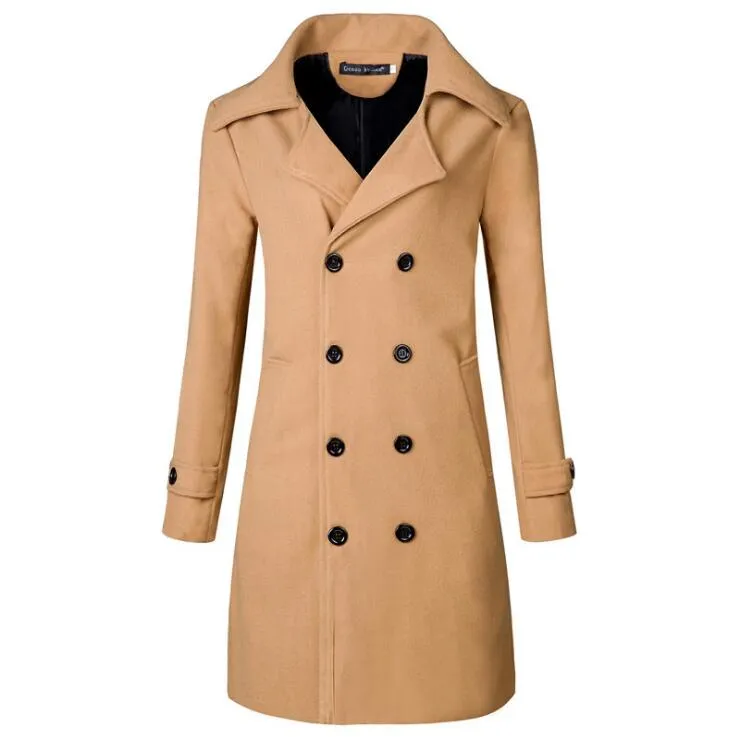 Tan Long Sleeve Winter Cotton Jacket for Men - High Quality Trench Detachable Outerwear Coat Jacket