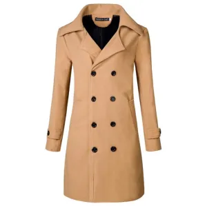 Tan Long Sleeve Winter Cotton Jacket for Men - High Quality Trench Detachable Outerwear Coat Jacket
