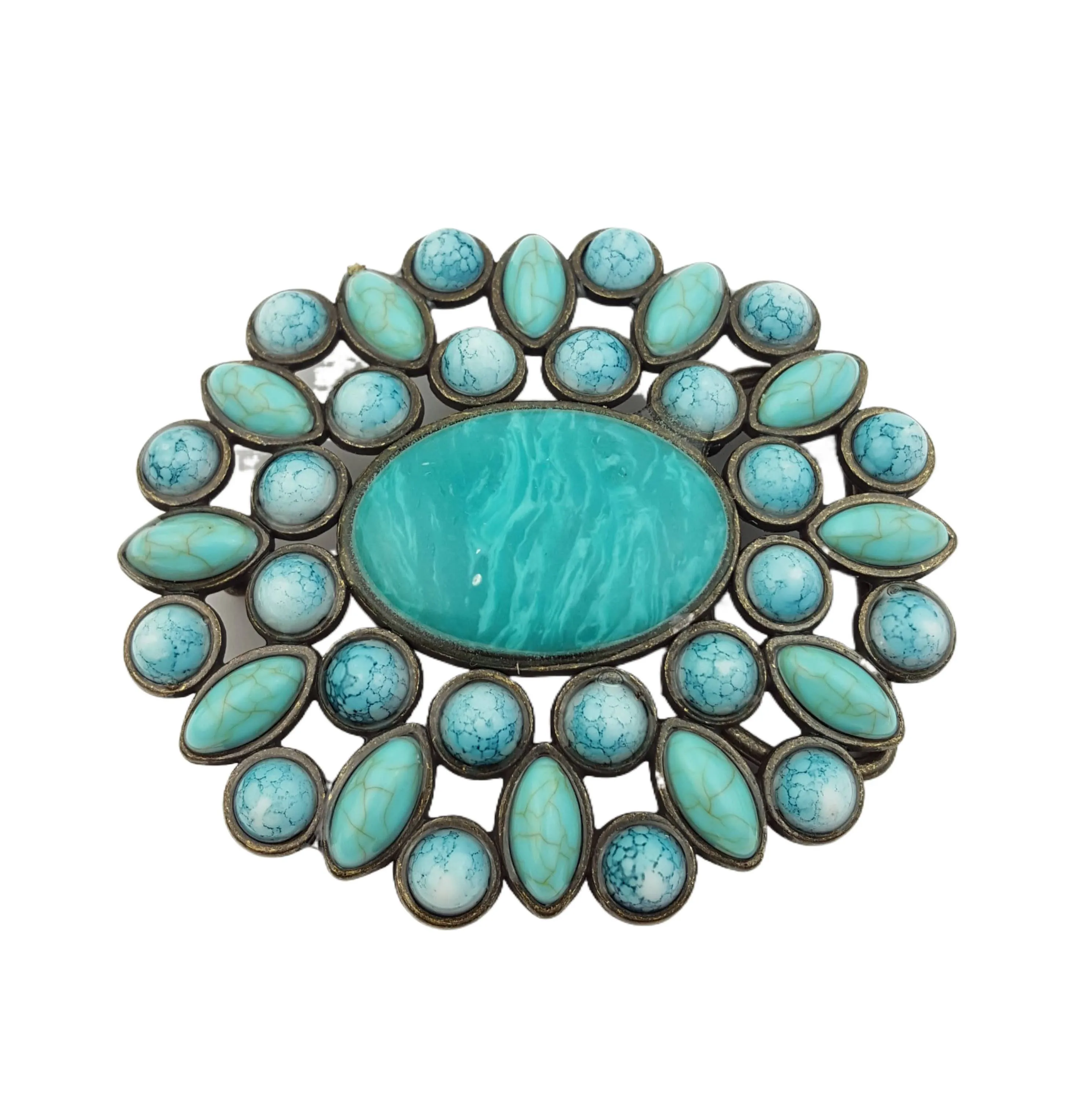 Tan Western Turquoise Buckle with Vintage Hand Painted Belt