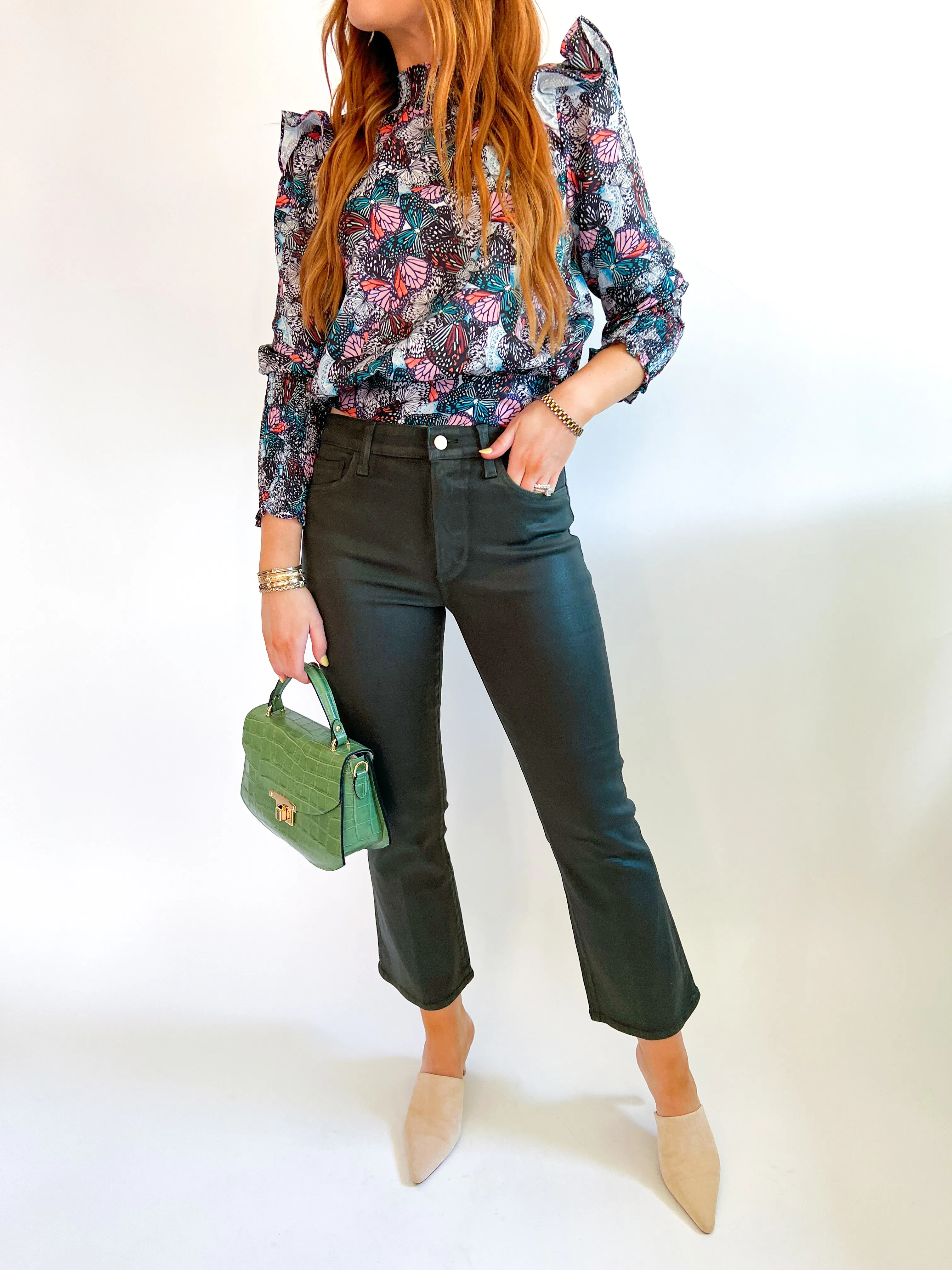 The Callie Autumn Forest Coated Cropped Bootcut