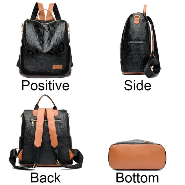 Versatile Female Leather Bagpack