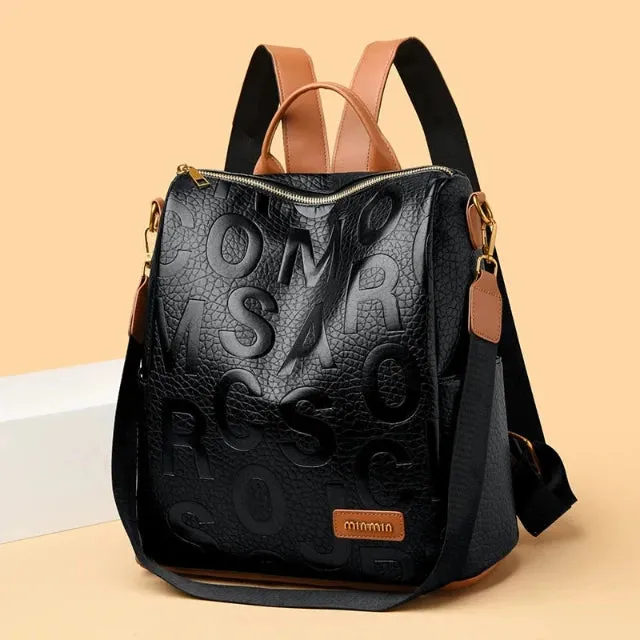 Versatile Female Leather Bagpack