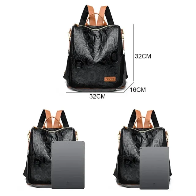 Versatile Female Leather Bagpack