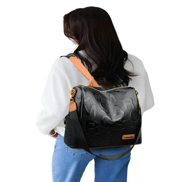Versatile Female Leather Bagpack