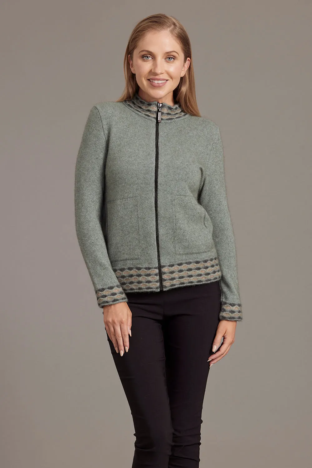 WAVE TRIM ZIP CARDIGAN