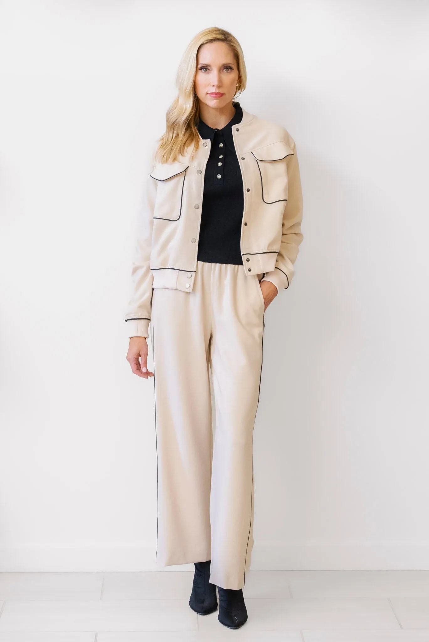 WHITEROOM   CACTUS Outlined Bomber Jacket in Beige