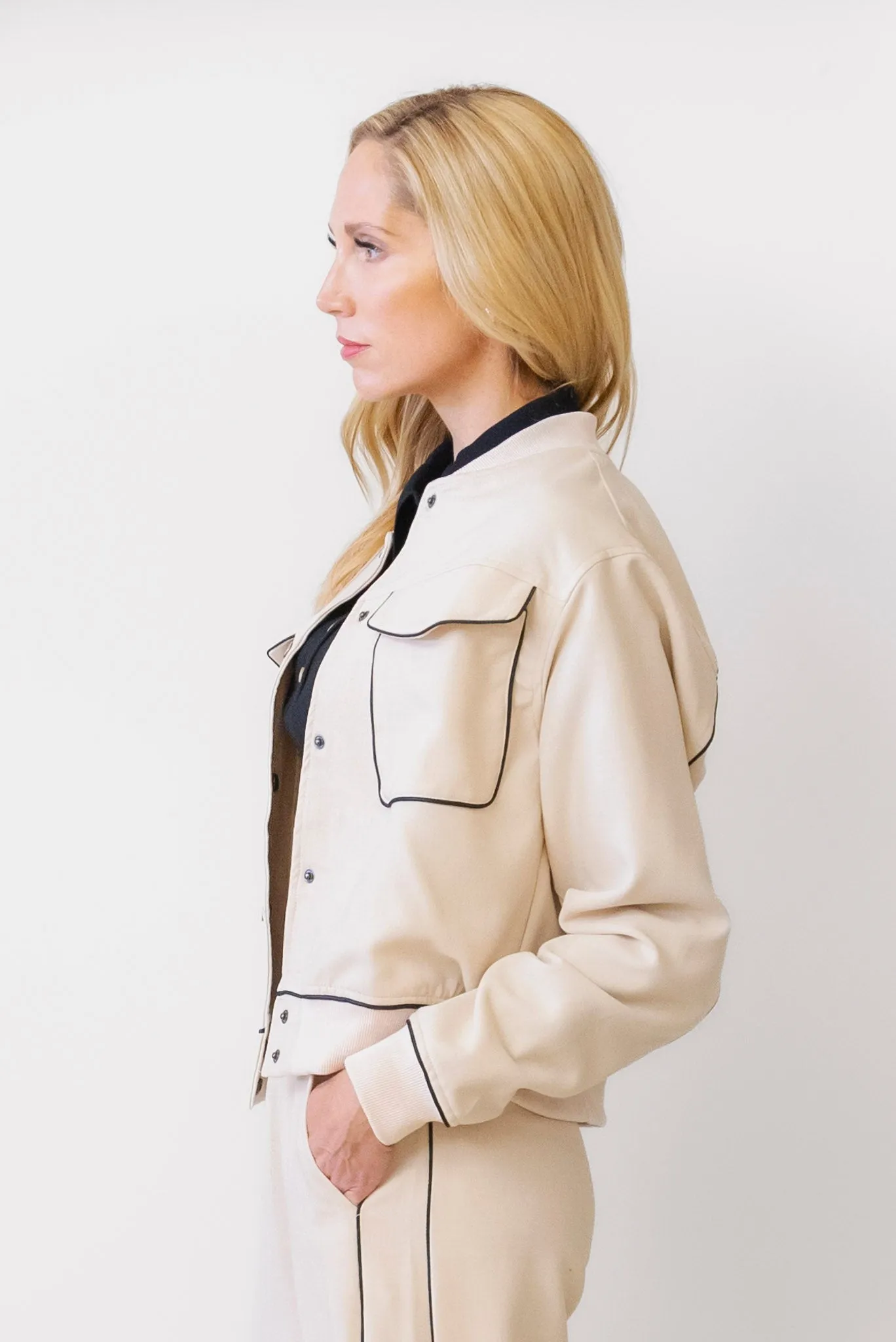 WHITEROOM   CACTUS Outlined Bomber Jacket in Beige