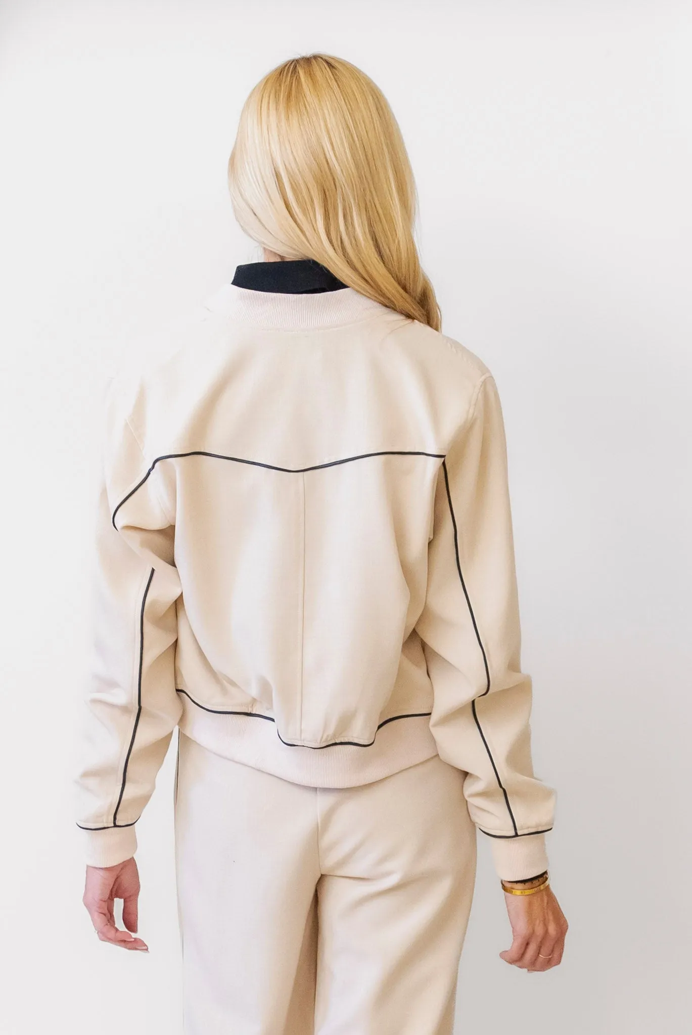 WHITEROOM   CACTUS Outlined Bomber Jacket in Beige