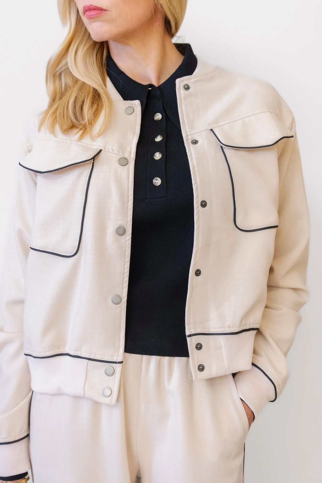 WHITEROOM   CACTUS Outlined Bomber Jacket in Beige