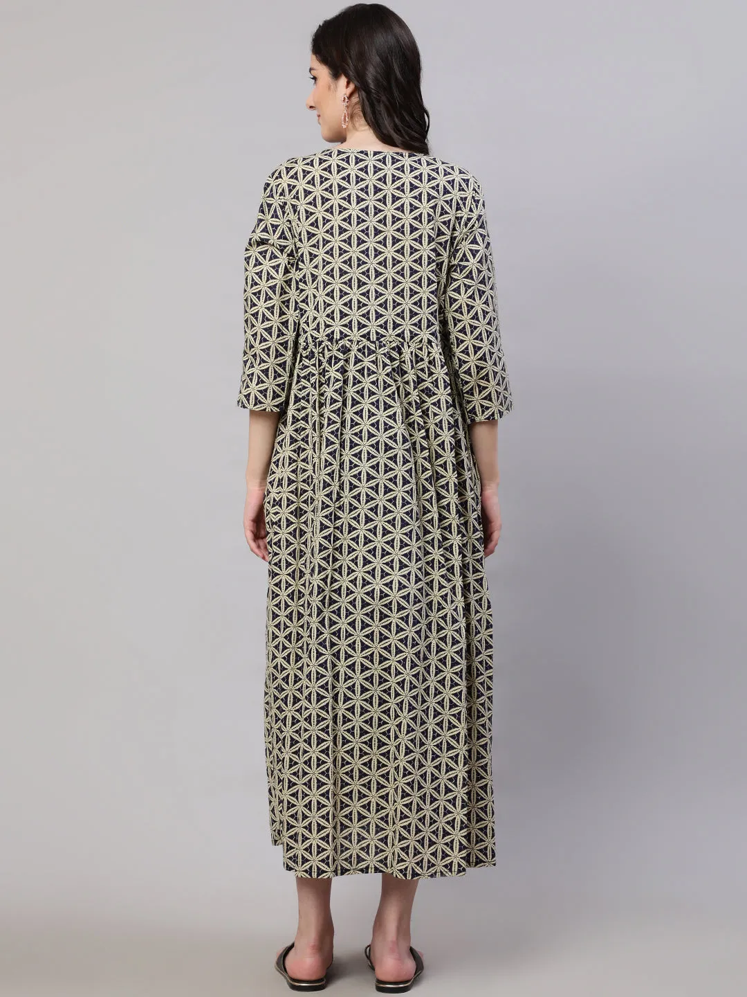 Women Beige Printed Flared Maternity Dress