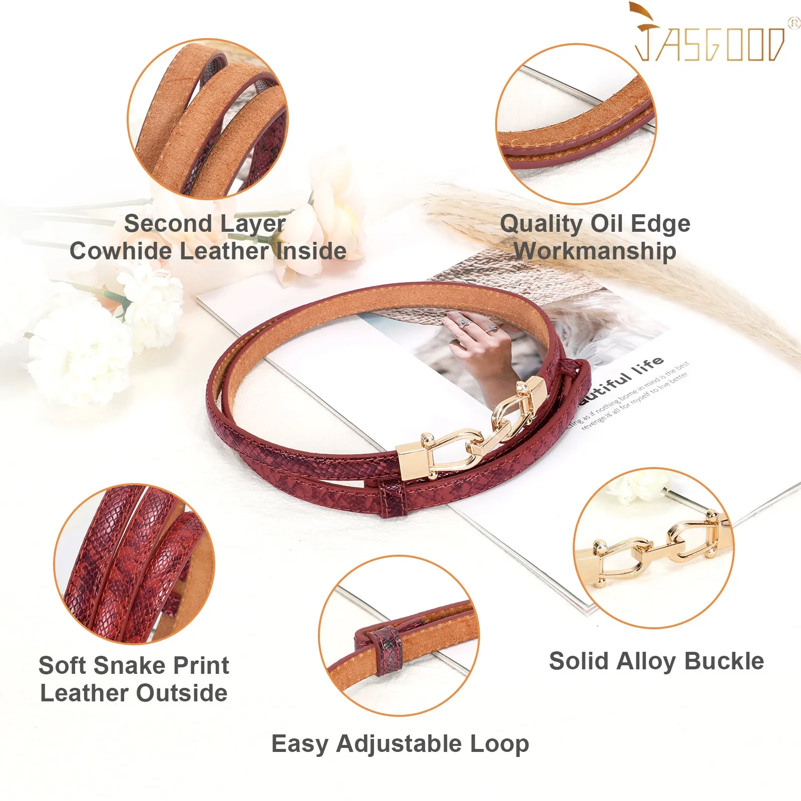 Women Skinny Leather Belt Adjustable Fashion Dress Belt Thin Waist Belts for Ladies Girls