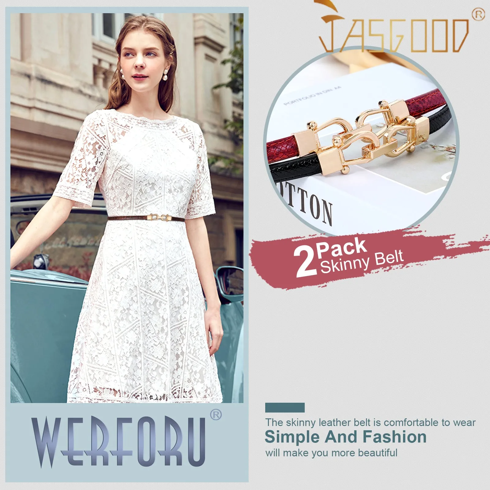 Women Skinny Leather Belt Adjustable Fashion Dress Belt Thin Waist Belts for Ladies Girls