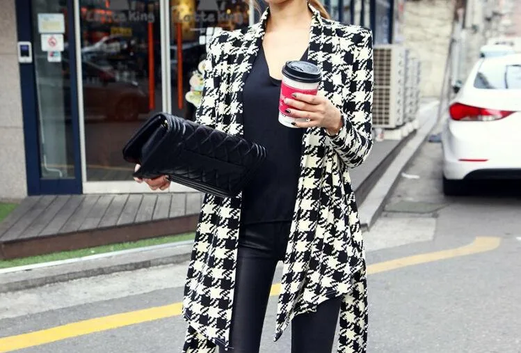 Women's Light Weight Asymmetrical Hounds Tooth Jacket