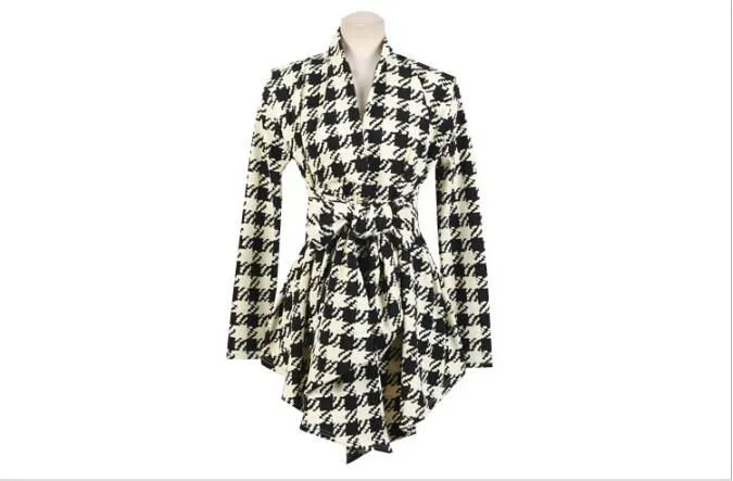 Women's Light Weight Asymmetrical Hounds Tooth Jacket