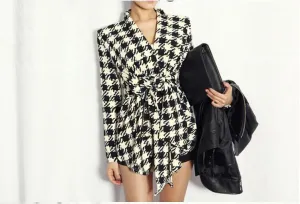 Women's Light Weight Asymmetrical Hounds Tooth Jacket