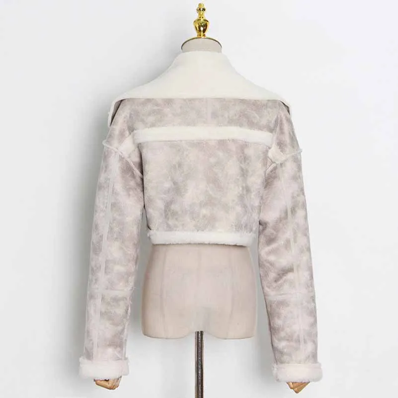 Women's Wool Liner Jacket Zip Up Faux Oversized Short Coat Jacket