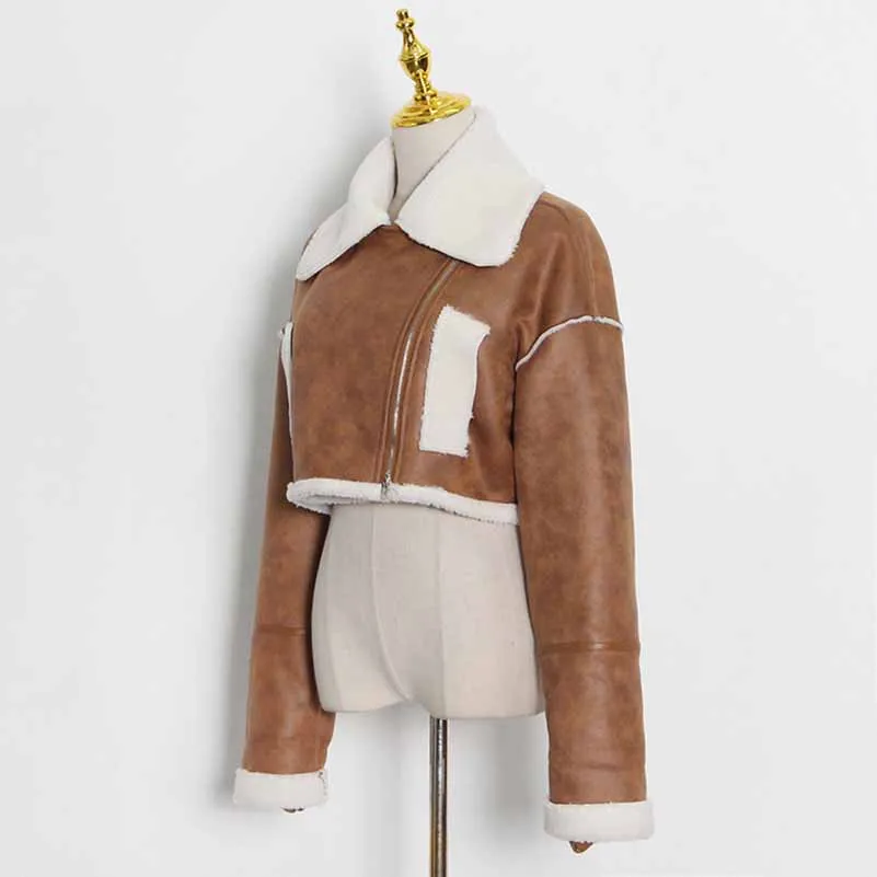 Women's Wool Liner Jacket Zip Up Faux Oversized Short Coat Jacket